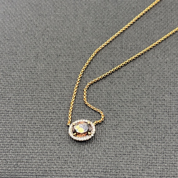 henri bendel Jewelry - VTG Henri Bendel Oval Brown Zircon Pendant Slider Necklace Rose Gold tone NWT